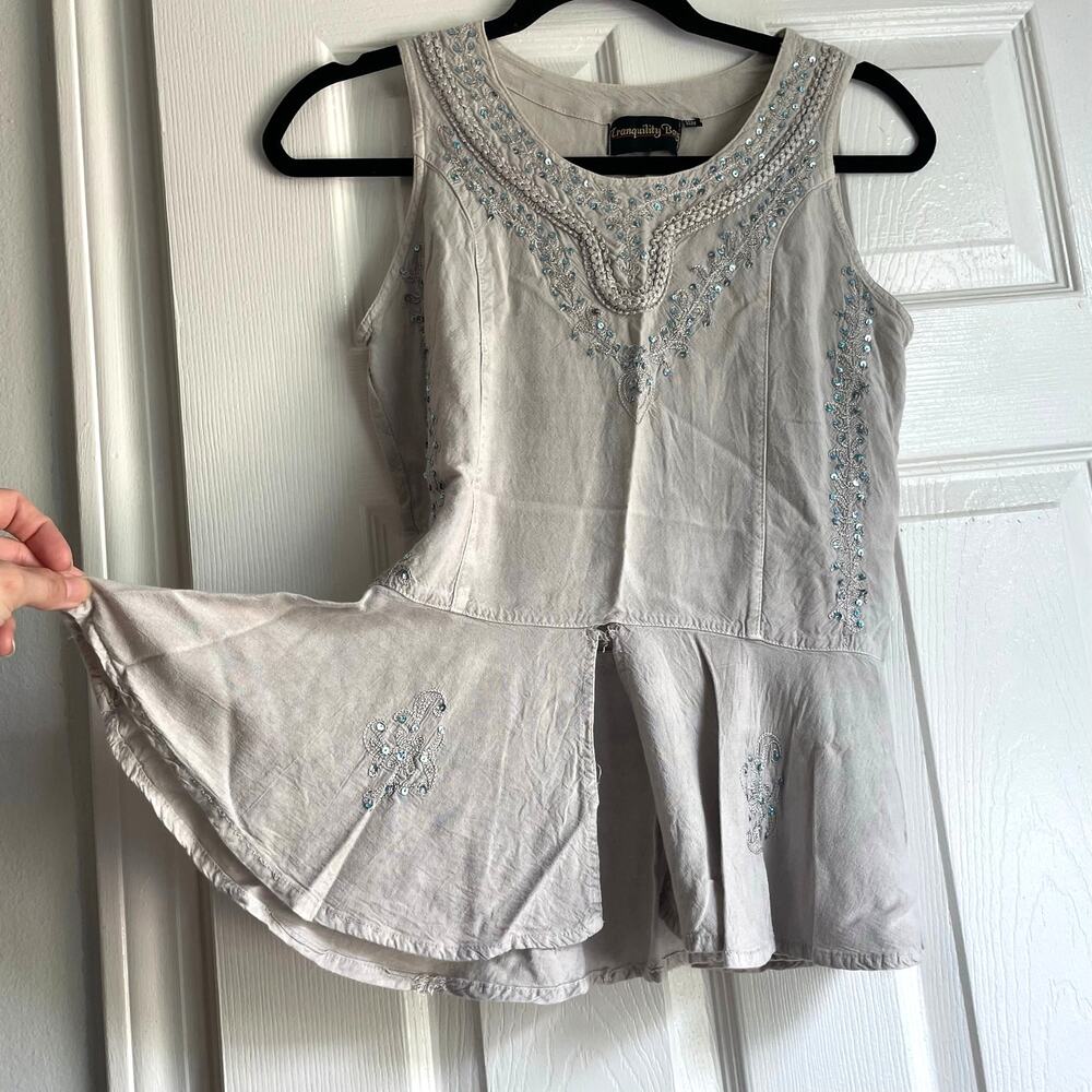 Fairy Tank Top Flutter Sequin Boho Whimsical Cotton Rayon Gray Blue READ4SIZE